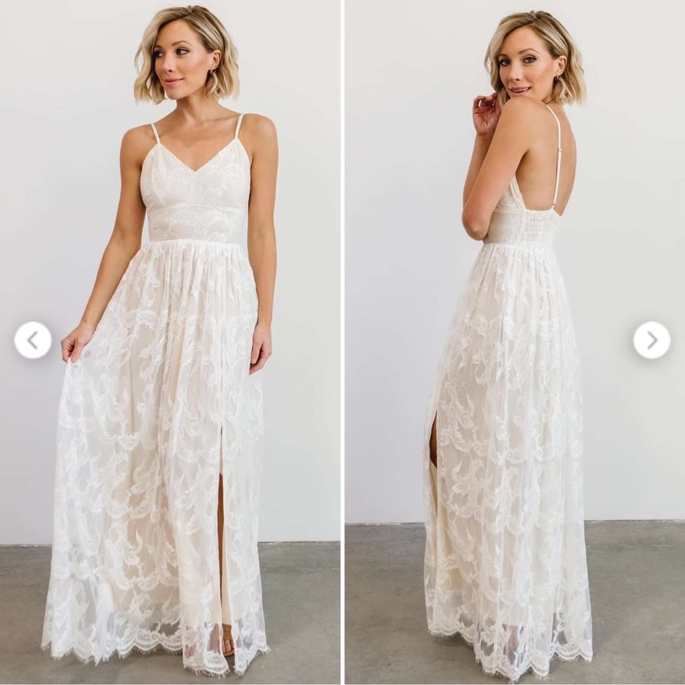 Baltic Born White Lace Maxi Dress with Spaghetti Straps